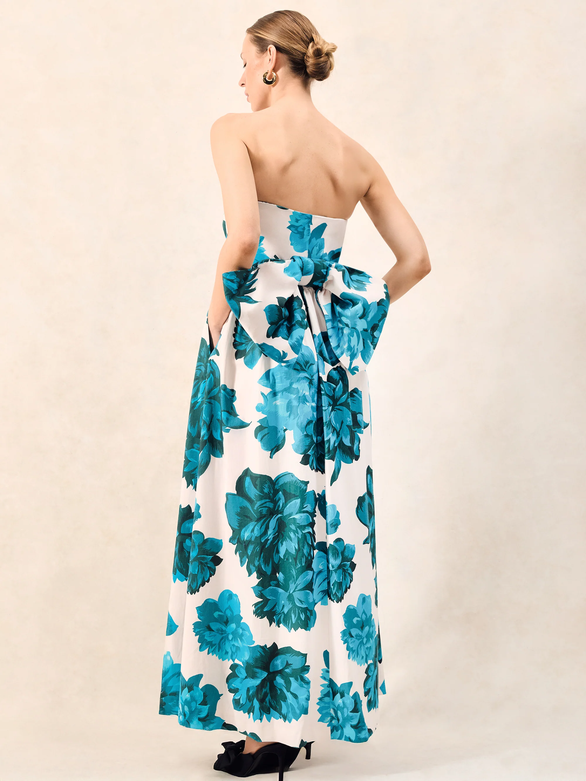 Annie Blue Floral-Print Bow-Detail Dress