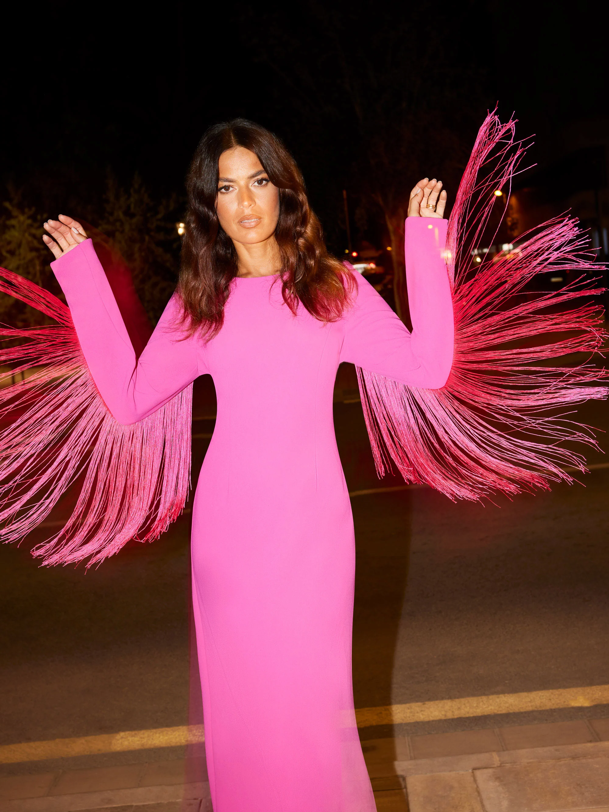 Francesca Pink Fringe Detail Midi Dress