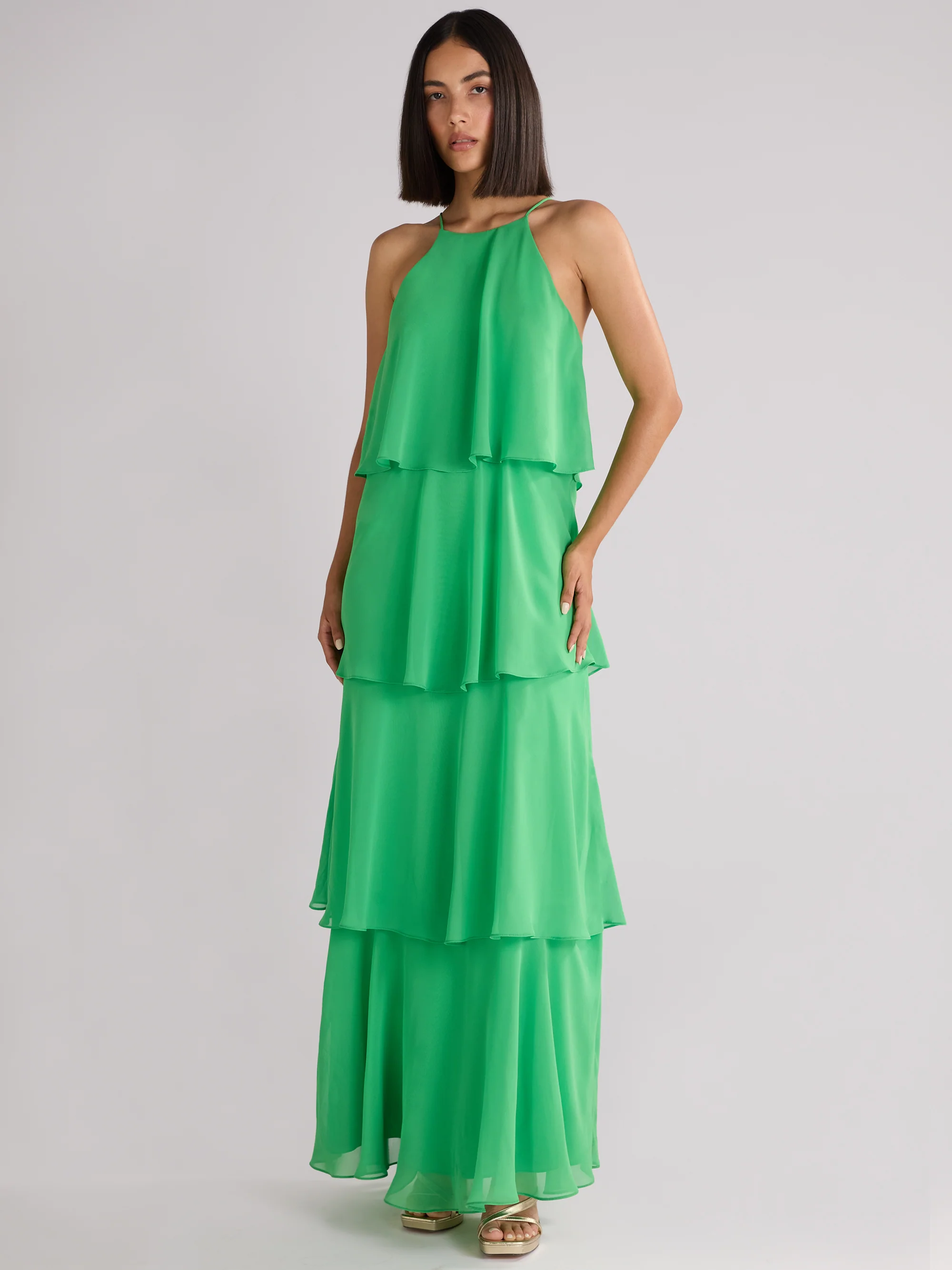 Petite Savannah Green Chiffon Tiered Maxi Dress
