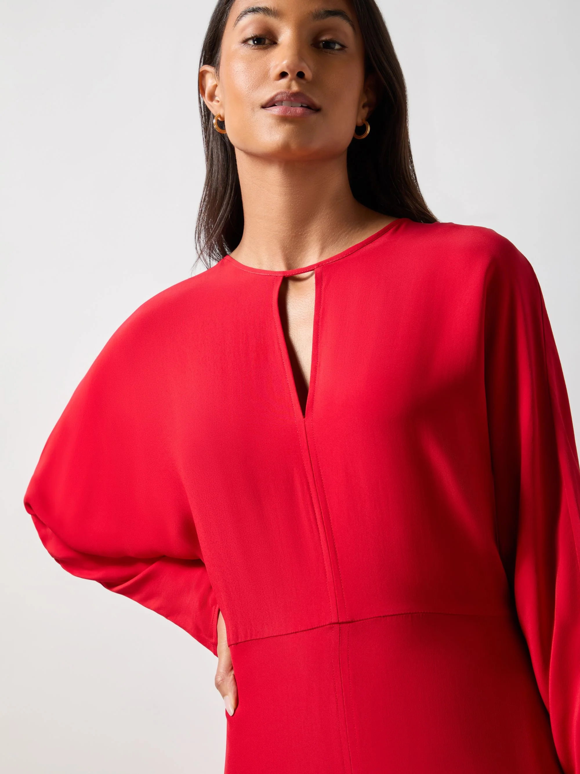 Red Crepe Keyhole Midi Dress
