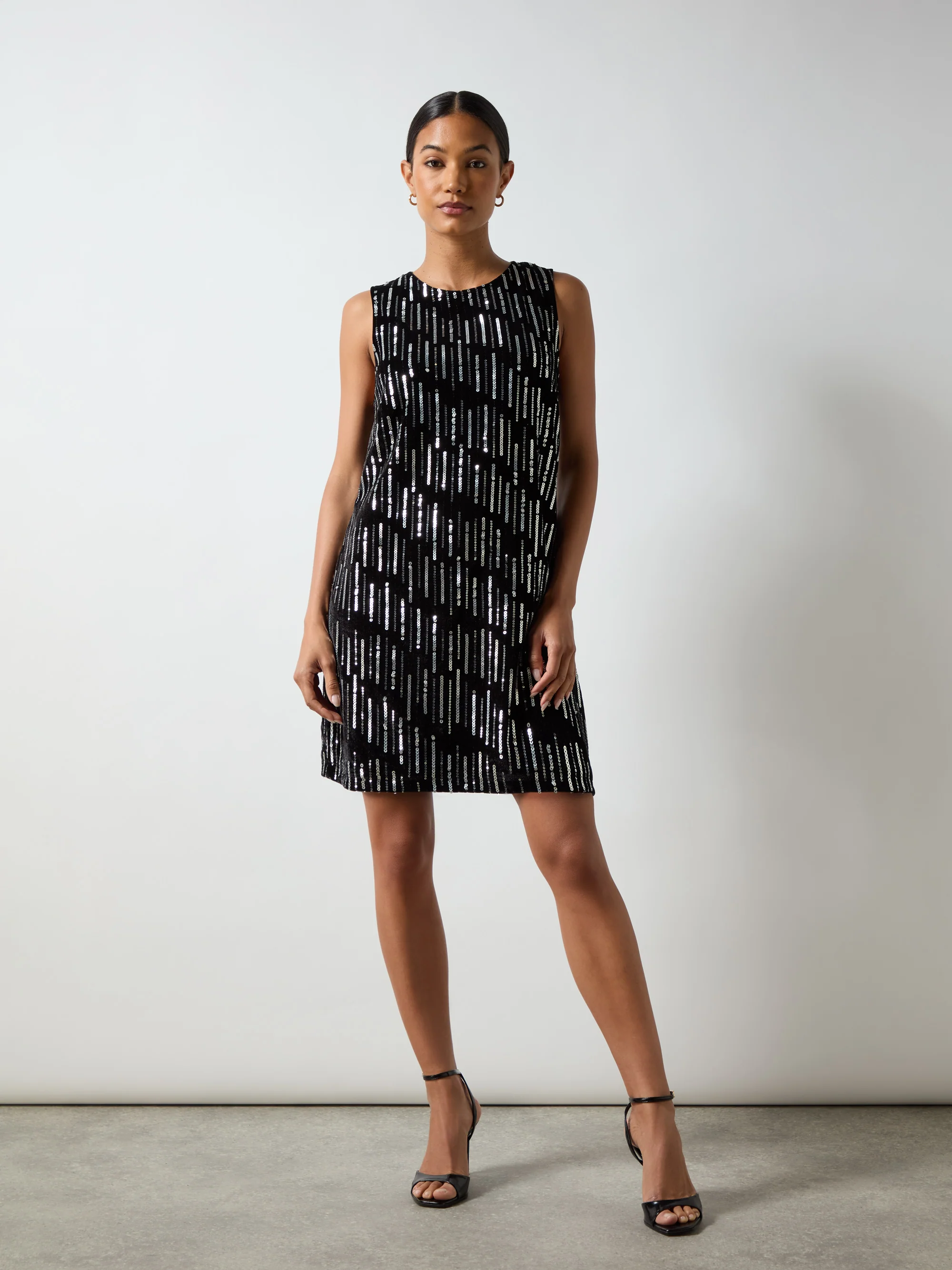 Petite Lucille Black Embellished Velvet Shift Dress