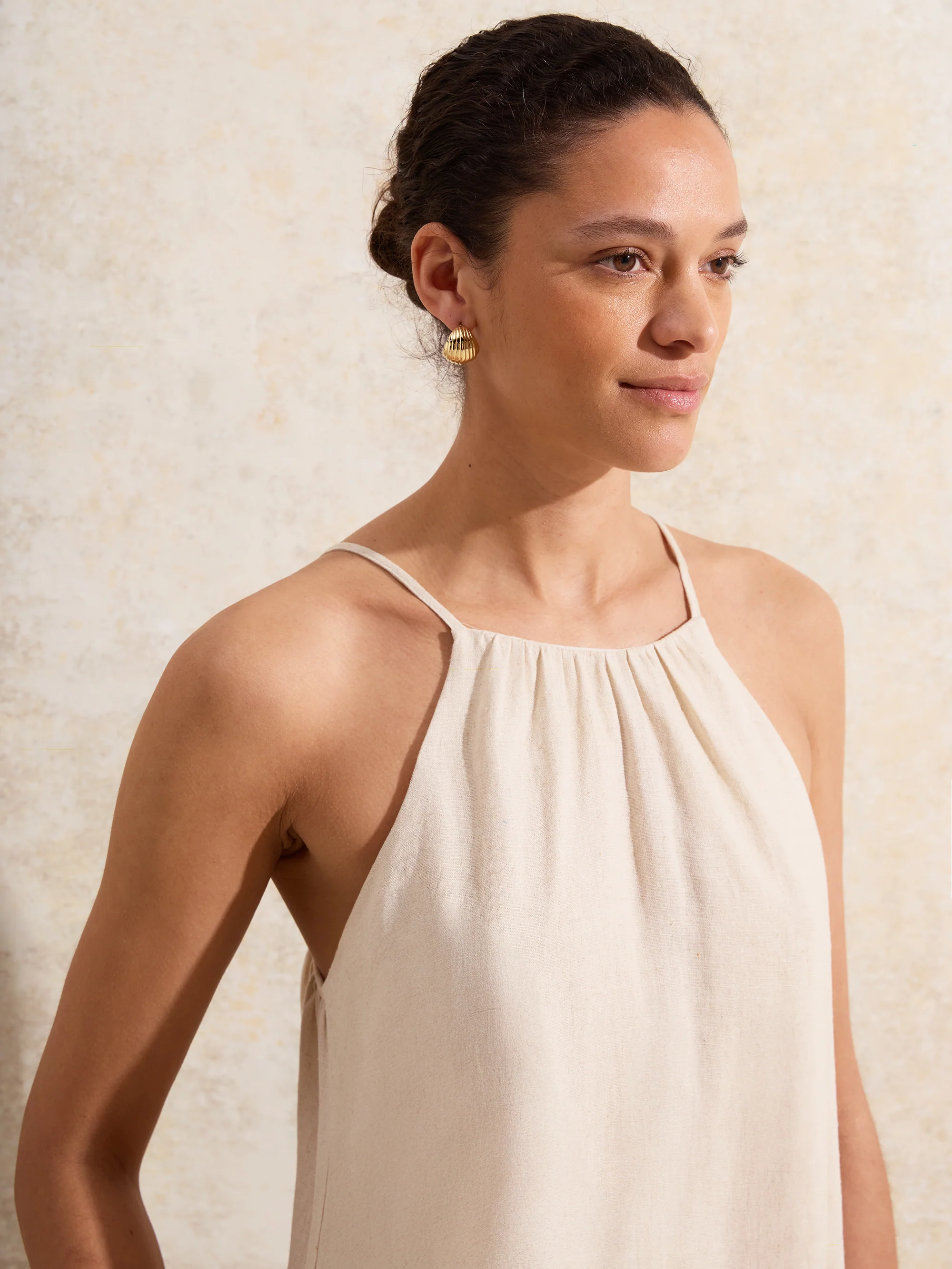 Petite Ecru Tie-Detail Linen-Blend Maxi Dress